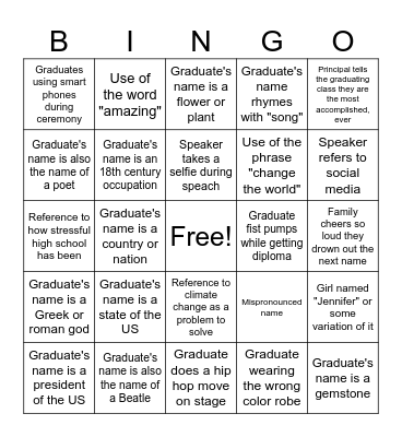 Graduation Bingo Card