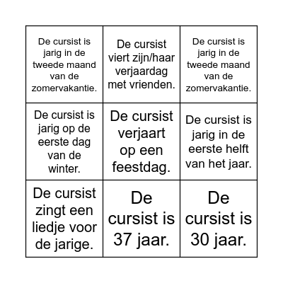 leeftijd/verjaardag Bingo Card