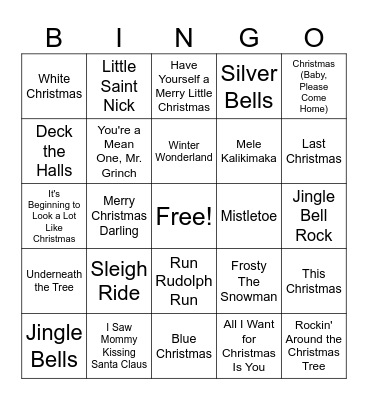 Holiday Carol BINGO Card