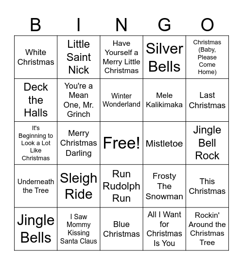 Holiday Carol BINGO Card