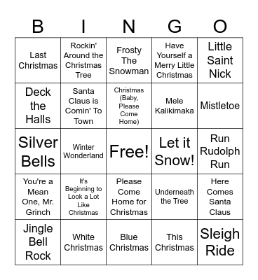 Holiday Carol BINGO Card