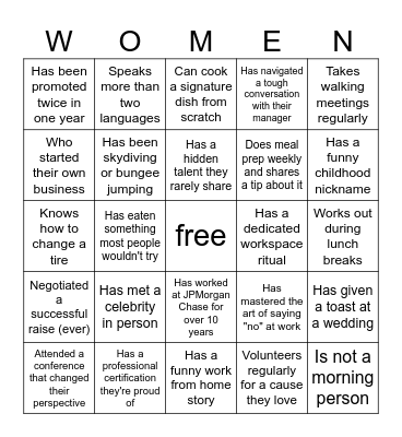 Women Employee Network Bingo Card