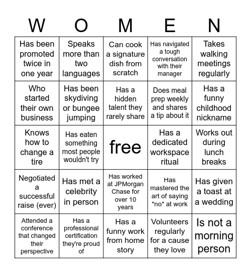 Women Employee Network Bingo Card