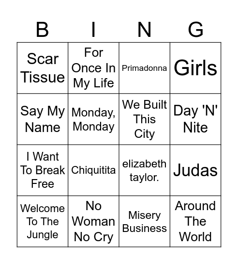Bingló Round 2 Bingo Card