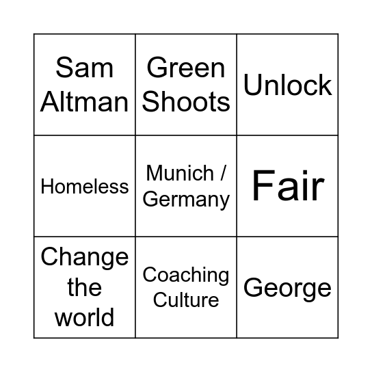 Corporate Bingo Card