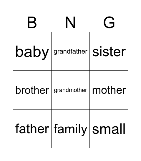 family Bingo Card