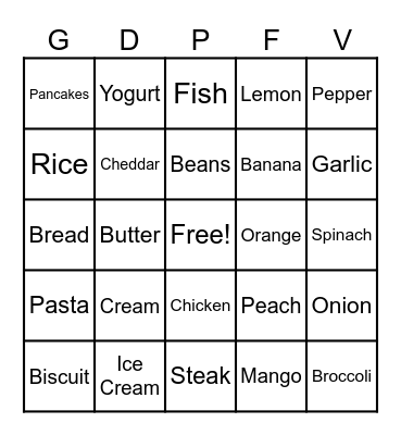 Nutrition Bingo! Bingo Card