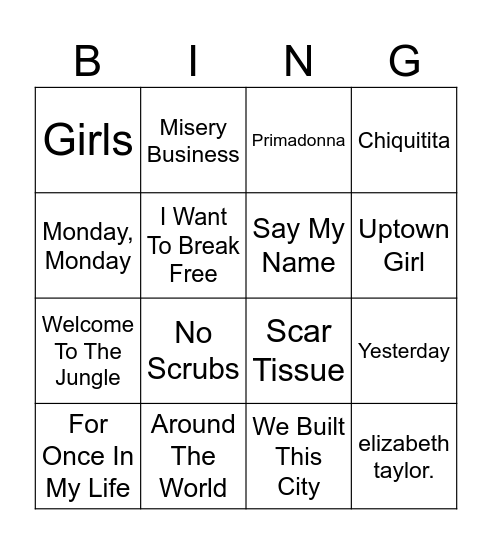 Bingló Round 2 Bingo Card