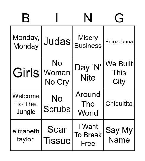 Bingló Round 2 Bingo Card