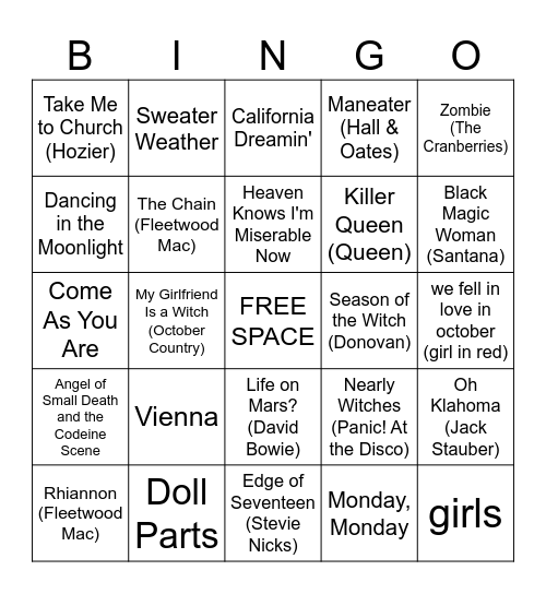 Witchy Fall Vibes Bingo Card