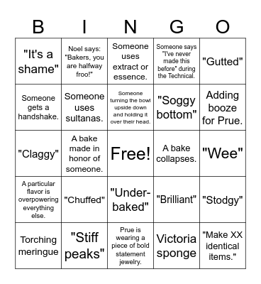 The Great British Baking Show Bingo Card