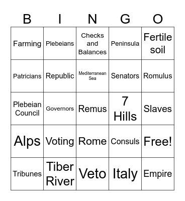 Roman Republic BINGO Card