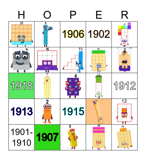 Number blocks Bingo Card