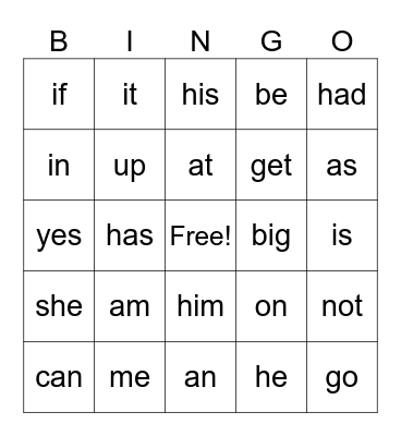 Power Words BINGO Card