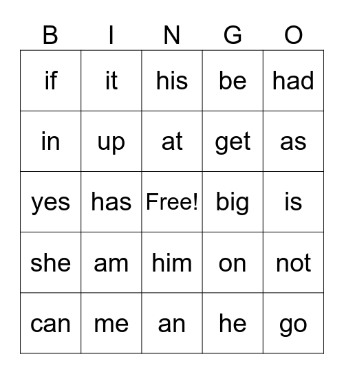 Power Words BINGO Card
