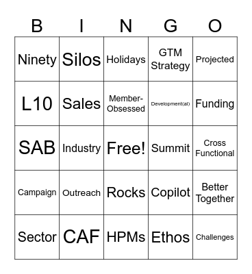 All Hands Bingo Card