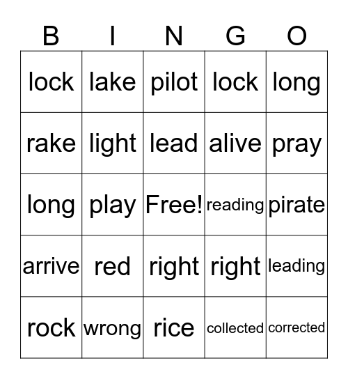 r and l Bingo Card