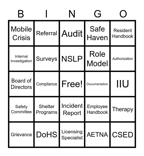 Compliance Bingo Card