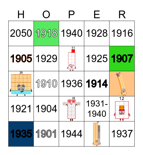 Number blocks Bingo Card