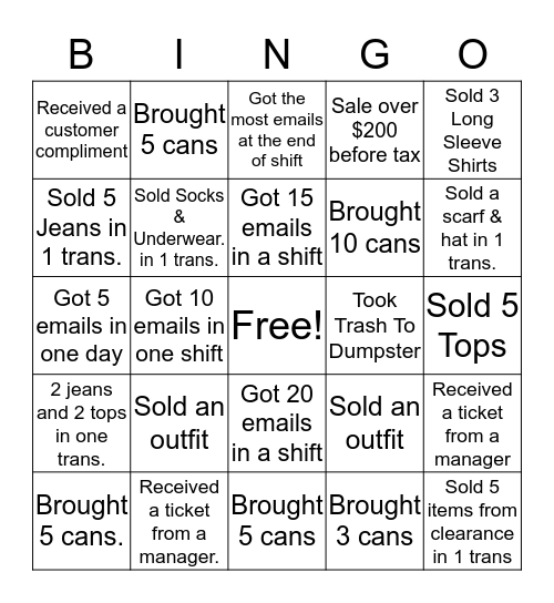 Levi's Bingo  Bingo Card