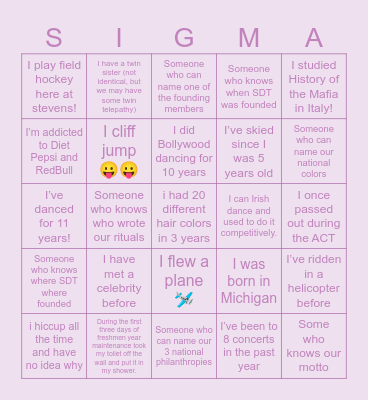 Big Little Sisterhood Bingo Card