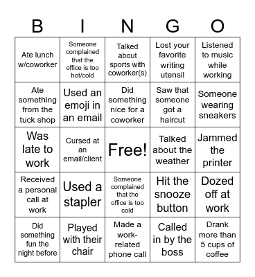 Workplace Bingo Card