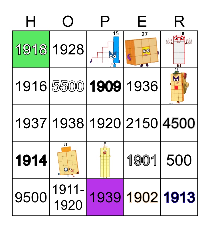 Number blocks Bingo Card