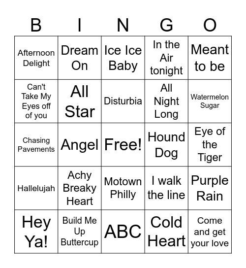 Music Bingo Card