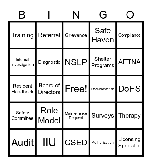 Compliance Bingo Card