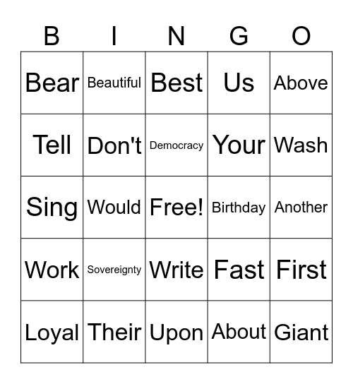 3rd grade Vocab Bingo Card