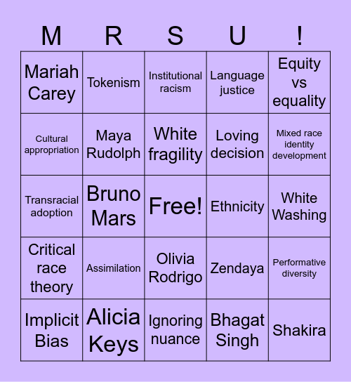 Multiracial bingo!! Bingo Card