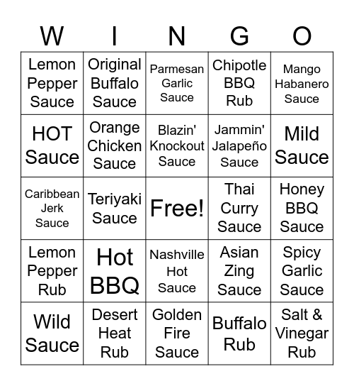 WINGO Bingo Card