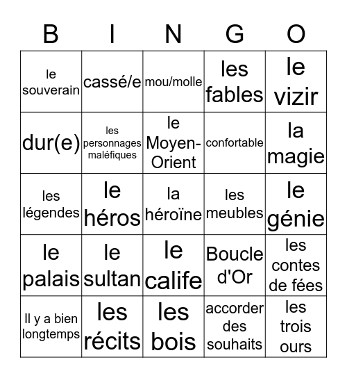 Français 3 - Les contes de fées Bingo Card