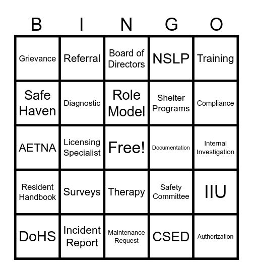 Compliance Bingo Card