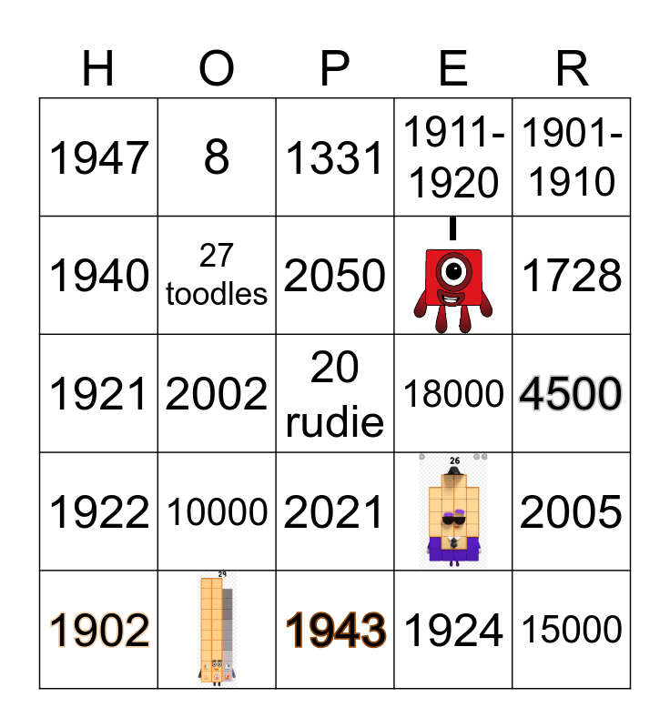 Number blocks Bingo Card