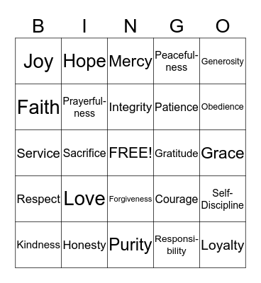 VIRTUES Bingo Card