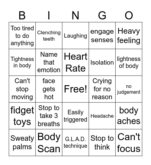 Recognizing Emotions Bingo Card