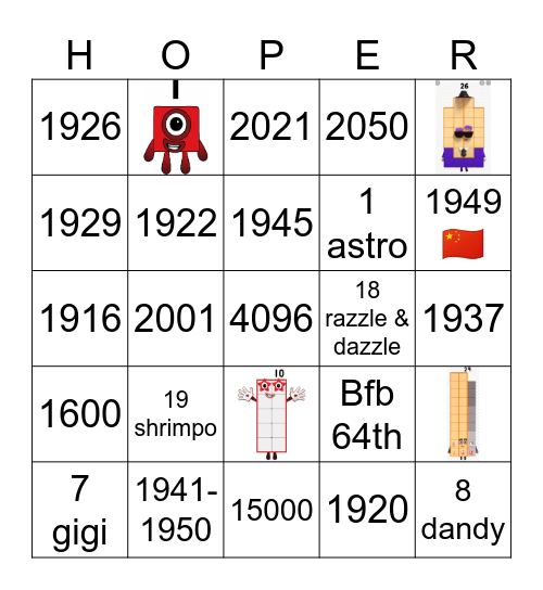 Number blocks Bingo Card