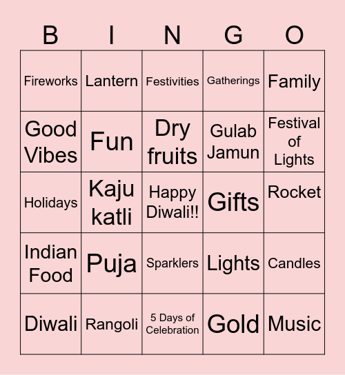 Diwali Bingo Card
