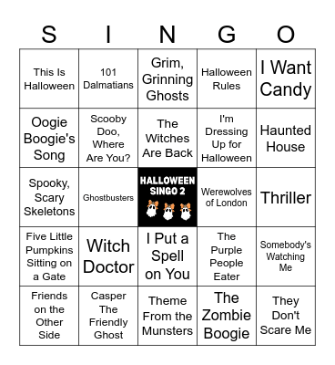 Halloween Music Bingo 2 (32 songs) Bingo Card