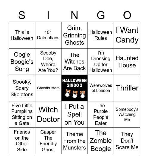 Halloween Music Bingo 2 (32 songs) Bingo Card