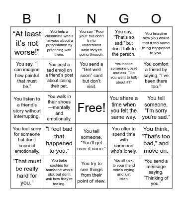 Sympathy vs Empathy Bingo Card