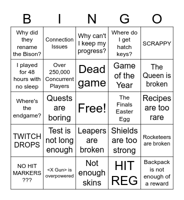 ARC Raiders Server Slam Bingo Card