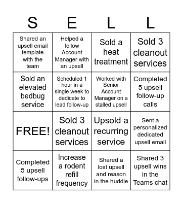 Account Manager Upsell Bingo Card