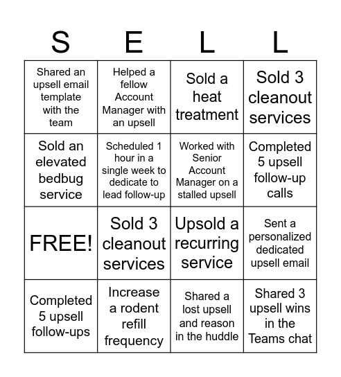 Account Manager Upsell Bingo Card