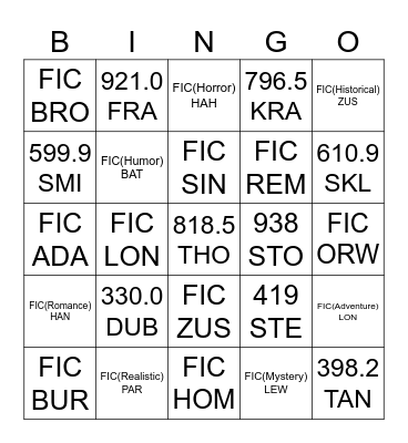 Call Number Bingo Card