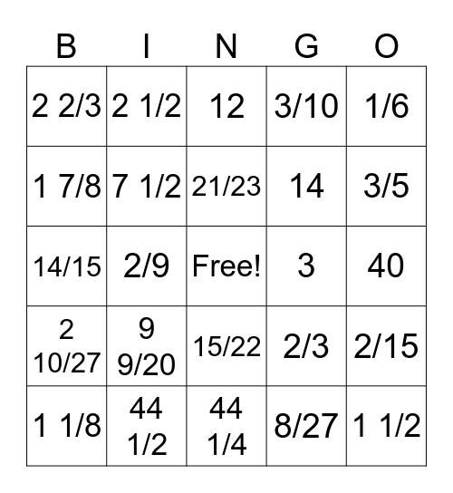 Multiply or Divide Fractions BINGO Card
