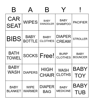 Baby Shower Bingo Card