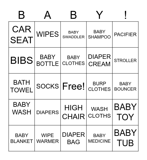 Baby Shower Bingo Card