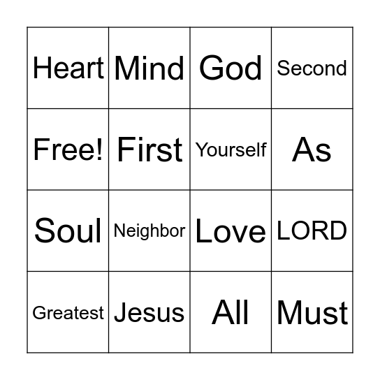 Matthew 22:37-39 Bingo Card